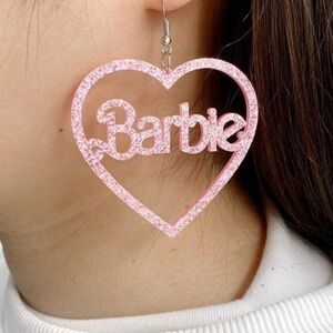 Barbie heart glitter earrings. New in packaging.